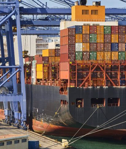 Containers on a vessel. Global market. Cargo shipping. International economy
